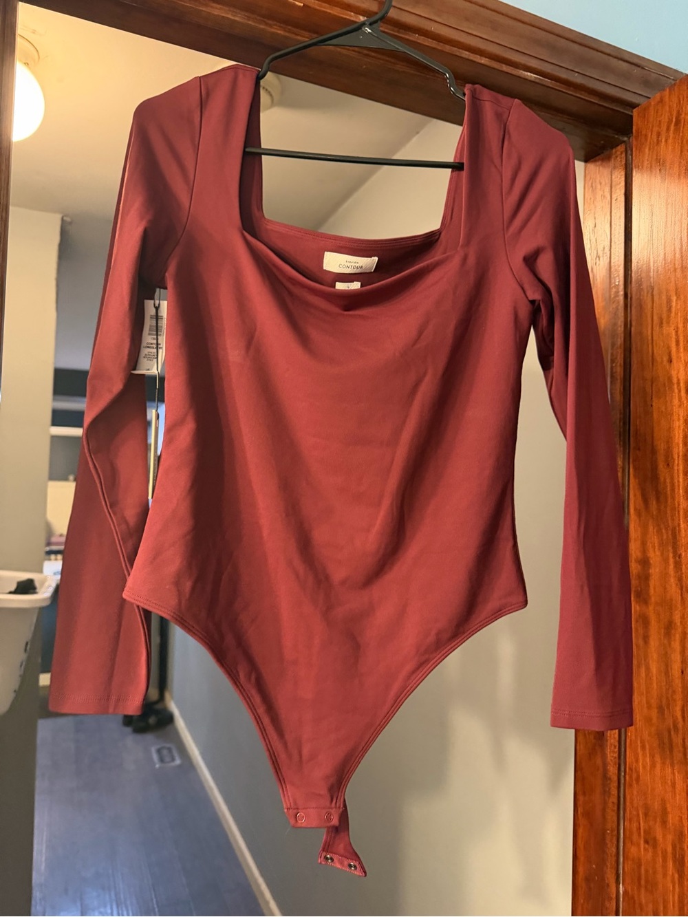 Aritzia Long Sleeve Square Neck Bodysuit in Burgundy